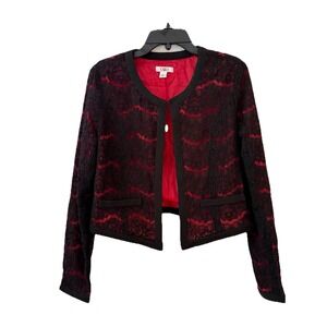 Whimsigoth Witchy Short Asymmetrical Jacket Lace Embroidered Cato Red Black Sz M